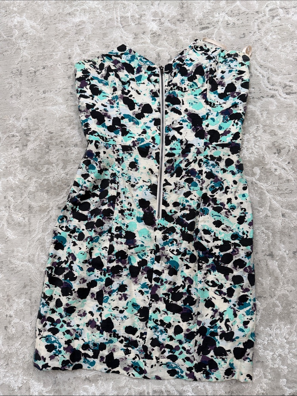BCBGeneration Teal, Black & White Strapless Abstract Print Dress